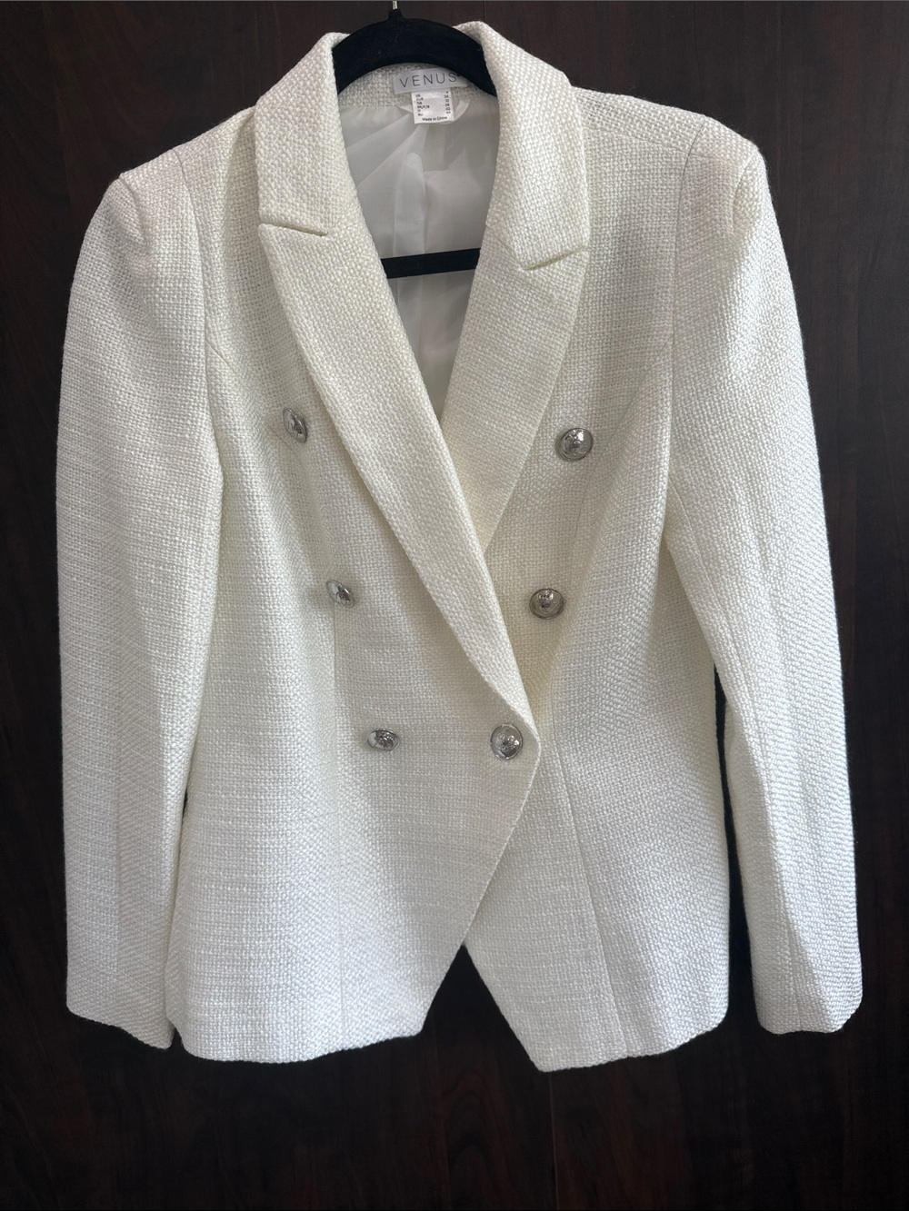 VENUS White Double-Breasted Tweed Blazer
